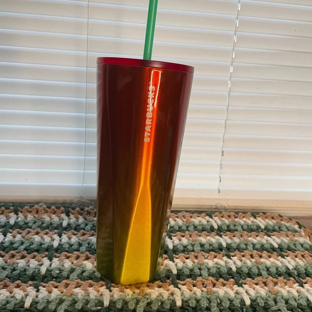 Starbucks red orange yellow ombré 24oz stainless‎ steel tumbler